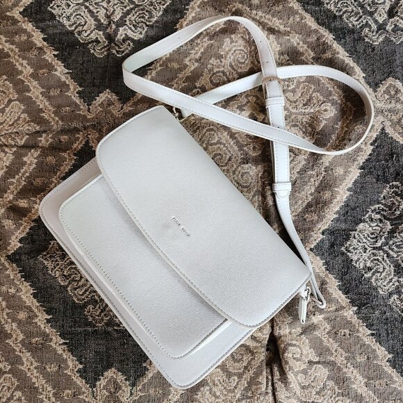 Pixie Mood Pale Gray/Off White Leather Flap-Over Crossbody Bag - Picture 11 of 16